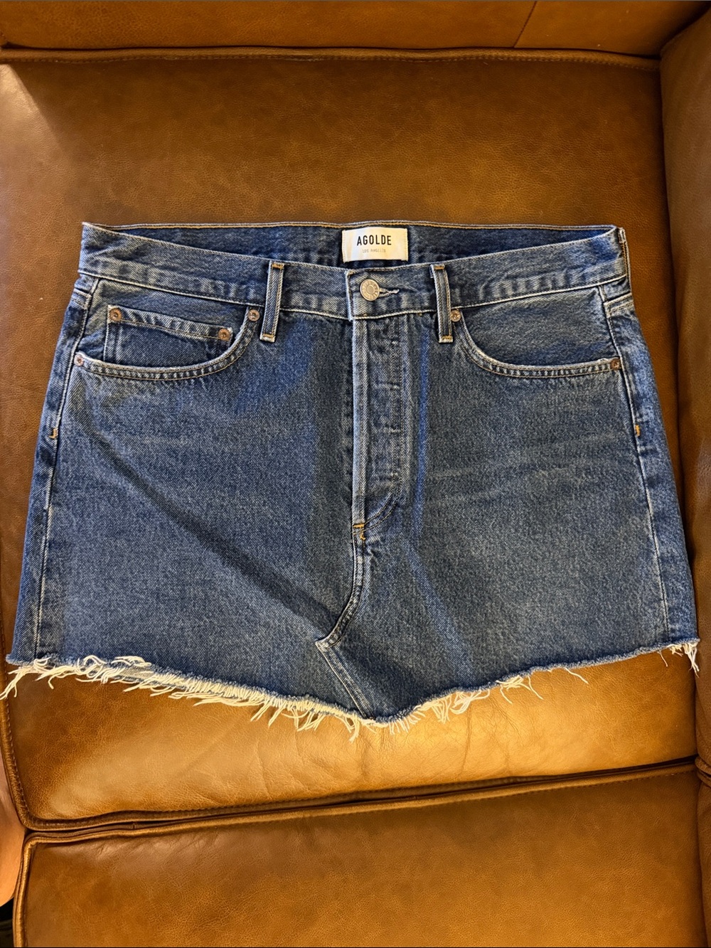 Agolde Classic Blue Denim Cutoff Mini Skirt